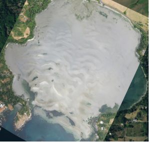 An overhead view of False Bay, San Juan Island, Washington.