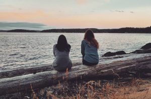 Maria (left) and Hannah (right) enjoying the sunset on their last day of the MBM course.