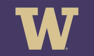 Gold University of Washington "W" on purple background